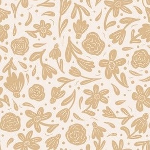 Playful beige flowers on cream white, SMALL