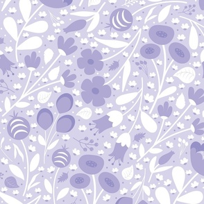 Garden Breeze - Light Lavender - Florals - Flowers - Botanicals - Nature - Buttercups - Tulips - Monochromatic