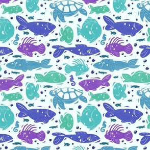 Ocean fishies block print style
