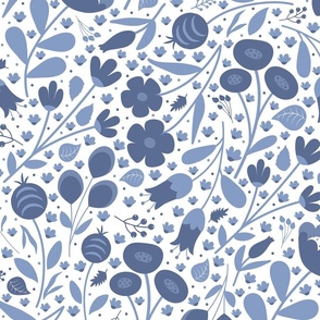 Garden Breeze - Blue Nova and White - Cobalt Blue - Navy Blue - Florals - Flowers - Botanicals - Nature - Buttercups - Tulips - Sophisticated