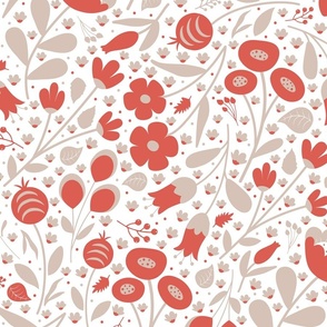 Garden Breeze - Beige and Red - Florals - Flowers - Botanicals - Nature - Buttercups - Tulips - Sophisticated
