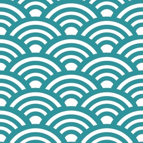 Teal and white Japanese wave pattern