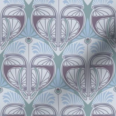 1900 Vintage Abstract Art Nouveau Floral 12c by Rene Beauclair - in Plum and Blue