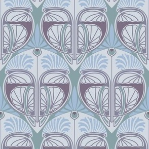 1900 Vintage Abstract Art Nouveau Floral 12c by Rene Beauclair - in Plum and Blue
