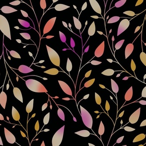 Colourful leaves on black background - Pink, red and yellow gradient  Mini-leaves