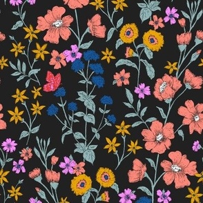 Irene Floral  Botanical Black and Bright colors