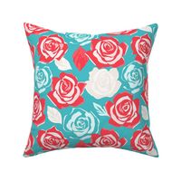 Coral and Turquoise Rose Blooms Floral Fresh Garden
