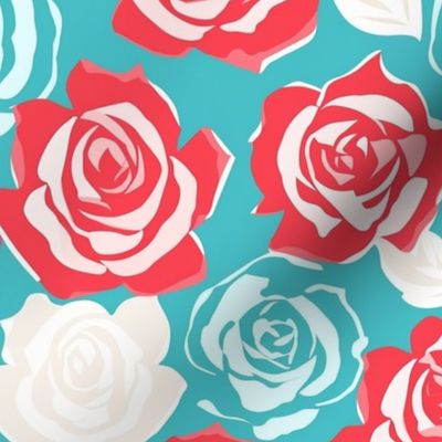 Coral and Turquoise Rose Blooms Floral Fresh Garden