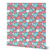 Coral and Turquoise Rose Blooms Floral Fresh Garden