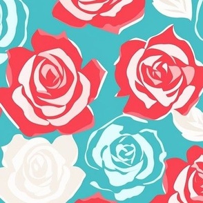 Coral and Turquoise Rose Blooms Floral Fresh Garden