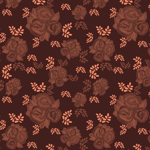 Rustic solid brown floral pattern with roses