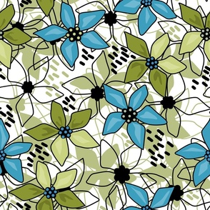 Floral pattern retro blue green white background rustic