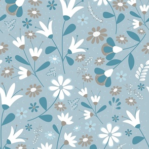 Welcoming Petals - Powder Blue - Flowers - Florals - Nature - Coastal - Seaside - Botanicals - Sophisticated