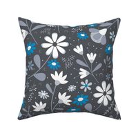 Welcoming Petals - Charcoal - Cobalt Blue - Flowers - Florals - Nature - Sophisticated - Botanicals - Daisies