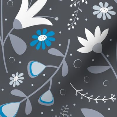 Welcoming Petals - Charcoal - Cobalt Blue - Flowers - Florals - Nature - Sophisticated - Botanicals - Daisies