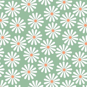 simple happy  daisies flowers green white orange - medium