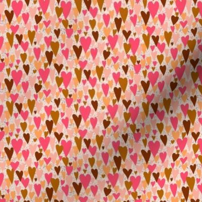 327 - Mini micro hand drawn skinny love hearts in hot pink, peach, mango and brown - in tiny dollhouse scale for crafts, patchwork, baby accessories, kids pjs and children decor