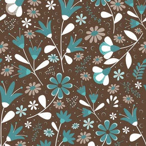 Welcoming Petals - Brown - Teal - Turquoise - Retro - Vintage - Moody - Flowers - Florals - Botanicals - Nature