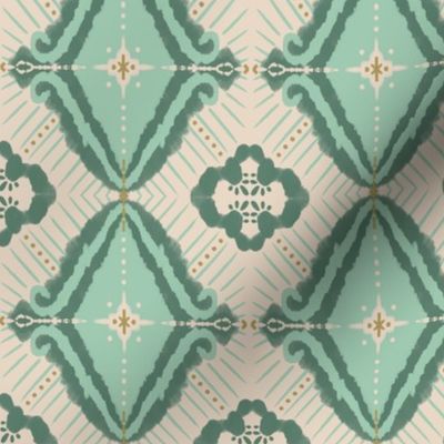 Southwest Diamond Ikat - Aqua and Sage Green