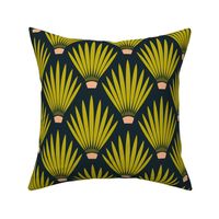 Art Deco Desert Palm Leaf Yucca Plant - Green and Navy