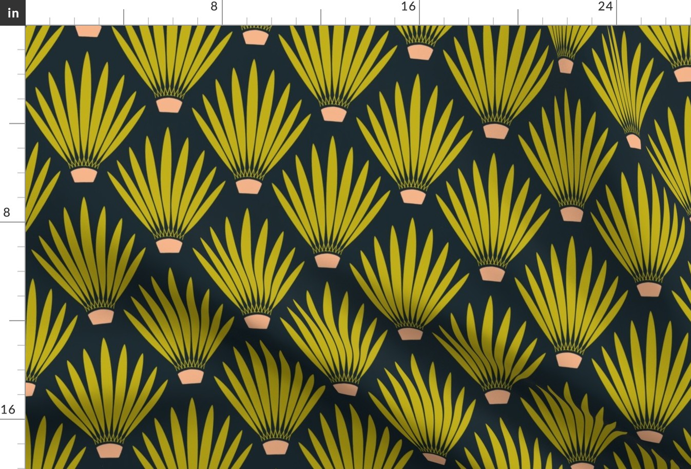 Art Deco Desert Palm Leaf Yucca Plant - Green and Navy