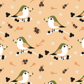 Winter Birds - Orange - Wildlife - Robin - Acorn - Nature - Olive Green - Pigeon - Berries - Christmas - Festive