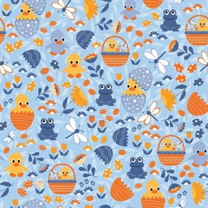 Easter Egg Hunt - Baby Blue - Butterflies - Frog - Chick - Spring - Blue Nova - Floral - Garden - Nature - Kids