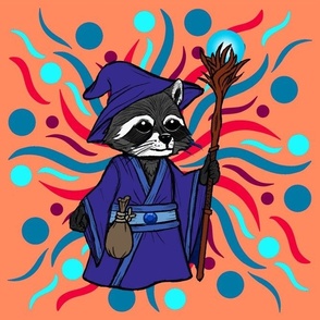 Racus Raccoon the Wizard by harmonyandpeace orange background