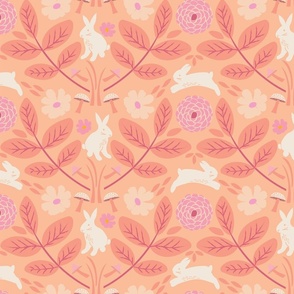 Medium-scale Damask Bunnies - Peach
