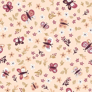 A bugs wonderland - Sweet butterfly and flowers in peach fuzz