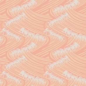 Small Art Nouveau Crushing Ocean Waves in Light Pink and Peach Hues Background