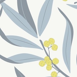 Large Arts and Crafts Australian Native Wattle in Dulux Aerobus Grey with Vivid White Background