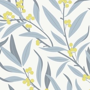 Medium Arts and Crafts Australian Native Wattle in Dulux Aerobus Grey with Vivid White Background