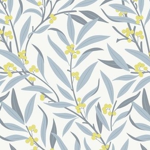 Small Arts and Crafts Australian Native Wattle in Dulux Aerobus Grey with Vivid White Background