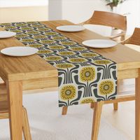 retro geometric flowers v1 - mustard yellow / brown - chevron texture