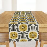 retro geometric flowers v1 - mustard yellow / brown - chevron texture