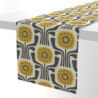 retro geometric flowers v1 - mustard yellow / brown - chevron texture