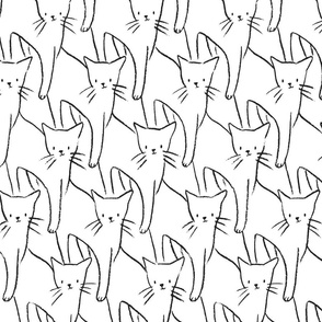 [Large] Hand drawn cats line art - black and white animal print