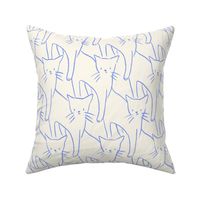 [Large] Hand drawn cats line art - blue on cream animal print