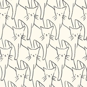 [M] Hand drawn cats line art - charcoal on cream animal print