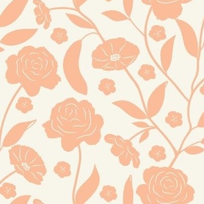 Peony Blooms - Peach Fuzz florals on cream-colored background