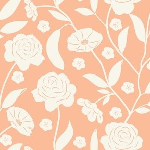 Peony Blooms - Cream-colored florals on Peach Fuzz background