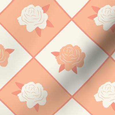 Peony Blooms Peach Fuzz - Flowers on diamond-shaped background