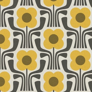 retro geometric flowers v2 - mustard yellow / brown - chevron texture