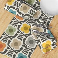 retro geometric flowers v2 - multicolor / brown - chevron texture