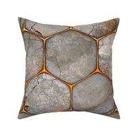 Large, industrial rustic concrete texture behind a gold hex-grid