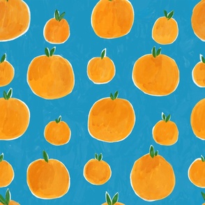 Oranges Field on Blue JUMBO Clementines Hand painted 