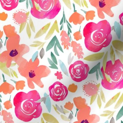 Big Watercolor flower Fabric  | Medium Version | Modern loose watercolor Roses and wildflower print 