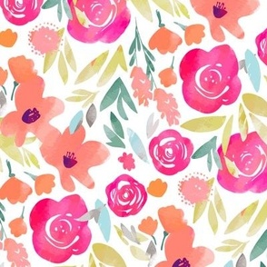 Big Watercolor flower Fabric  | Medium Version | Modern loose watercolor Roses and wildflower print 