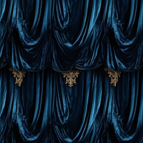 FAUX DRAPERY CURTAIN BLUE GOLD 6 FLWRHT